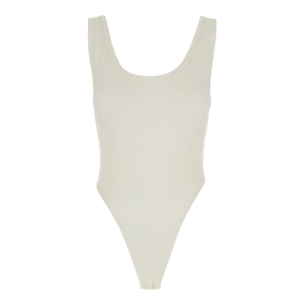 Phoebe Philo Women White Bodysuit With Round Neck In Silk Blend Stretch Woman